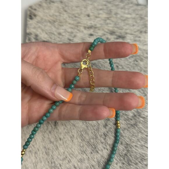 Native Sterling 925 Gold Beaded Navajo Pearl Turquoise Round Necklace 16”-18” - Picture 3 of 11